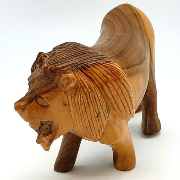 Vintage Hand Carved Wooden Lion Figurine - Picture 8 of 13